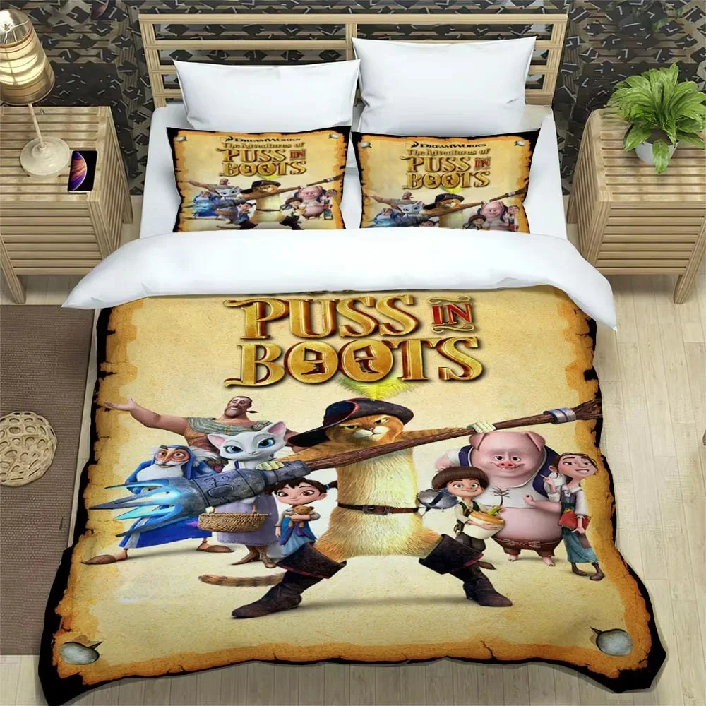 

Cartoon printed Puss in Boots Bedding Sets exquisite supplies set duvet cover bed comforter set bedding set luxury birthday gift