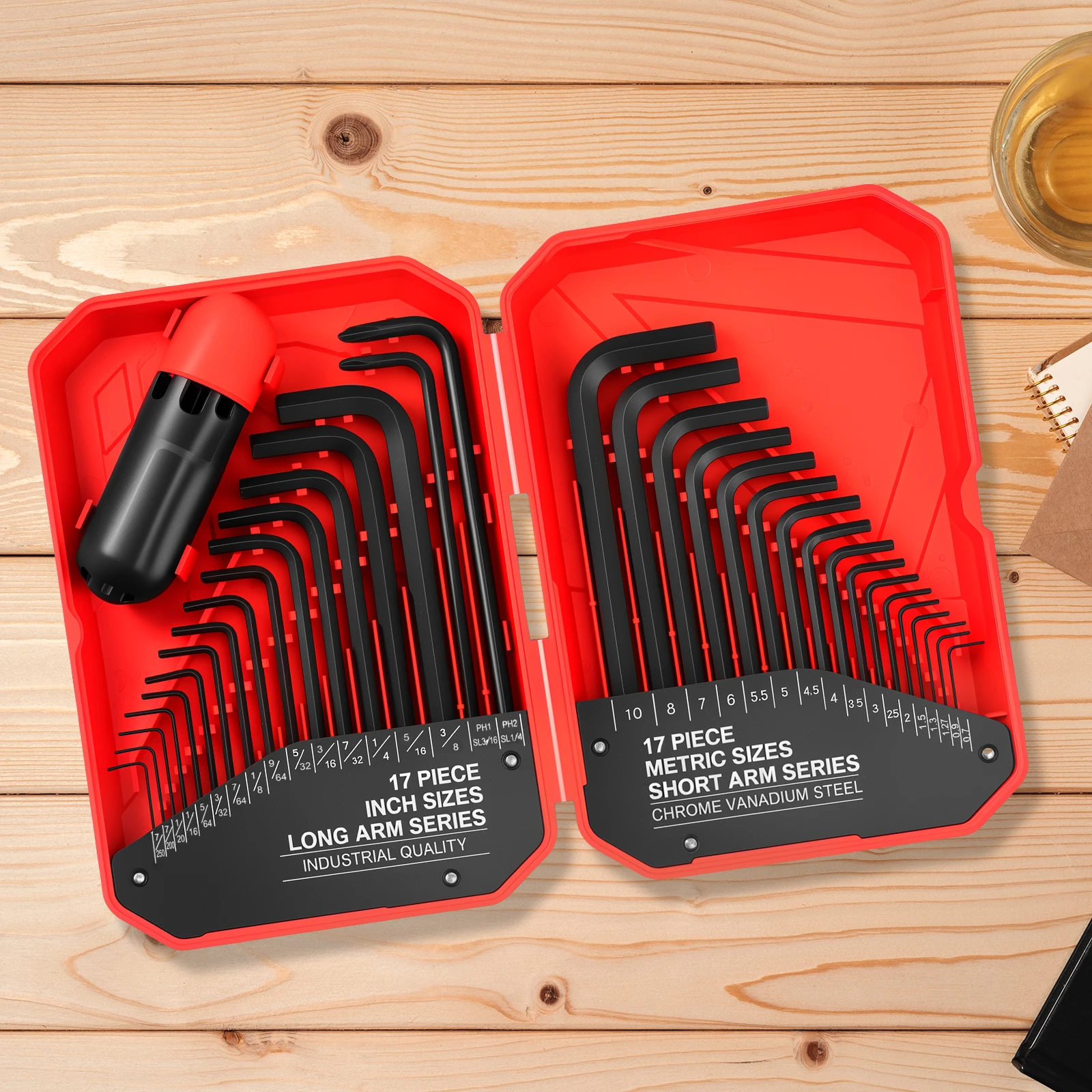 

35Pcs Allen Wrench Set Chrome Vanadium Steel L Shape Hex Key Assortment Set 0.028-3/8 Inch Standard SAE and 0.7-10 mm Metric