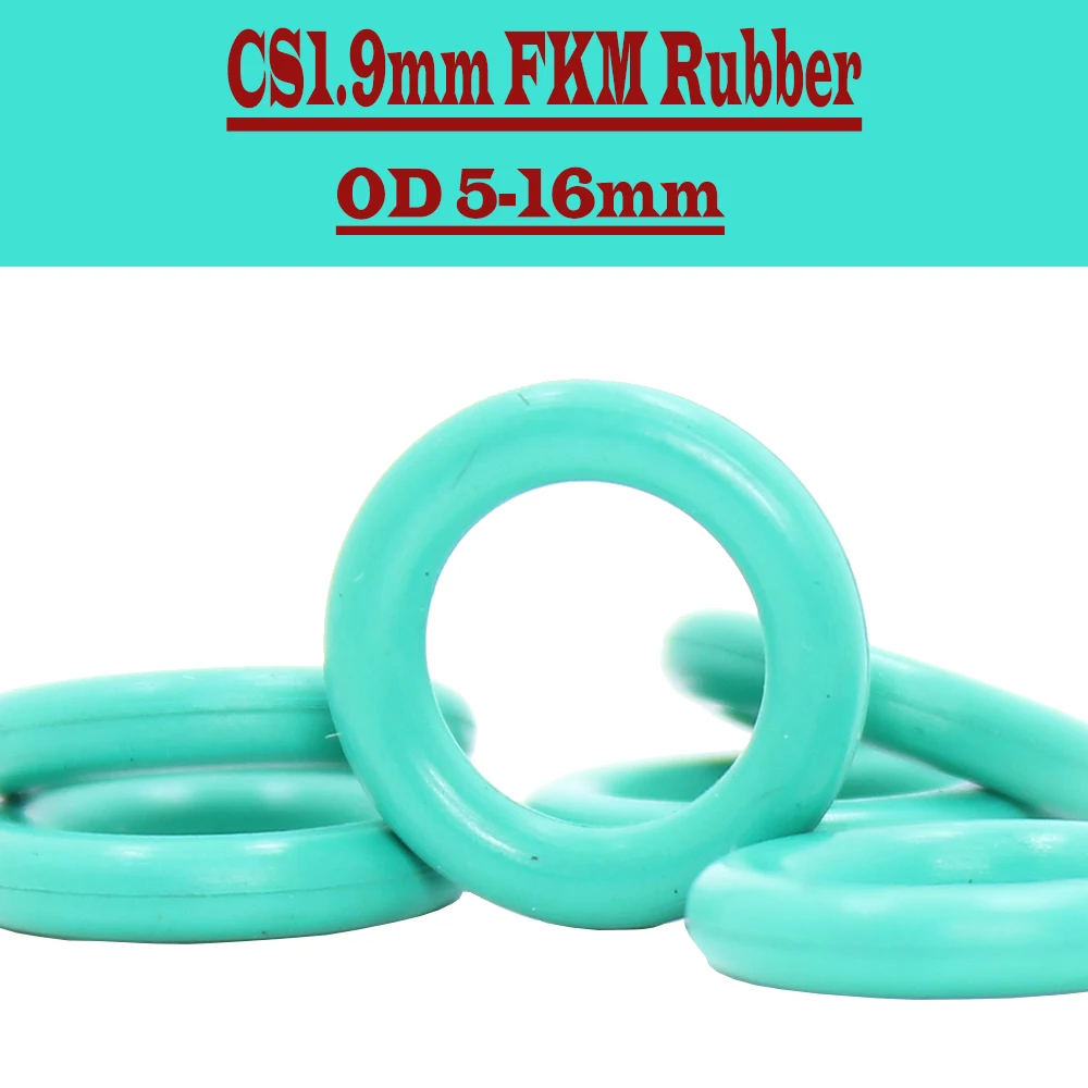 

CS1.9mm FKM Rubber O RING OD 5/5.5/6/6.5/7/7.5/8/9/10/11/12/13/14/15/16*1.9 mm 100PC O-Ring Fluorine Gasket Oil seal Green ORing