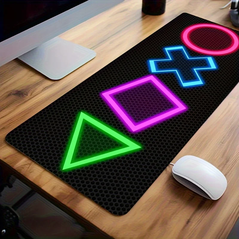 XXL Mouse Pad 90*40 Neon Geometric Pattern Large rubber pad non-slip thick home school office gaming player desktop accessories