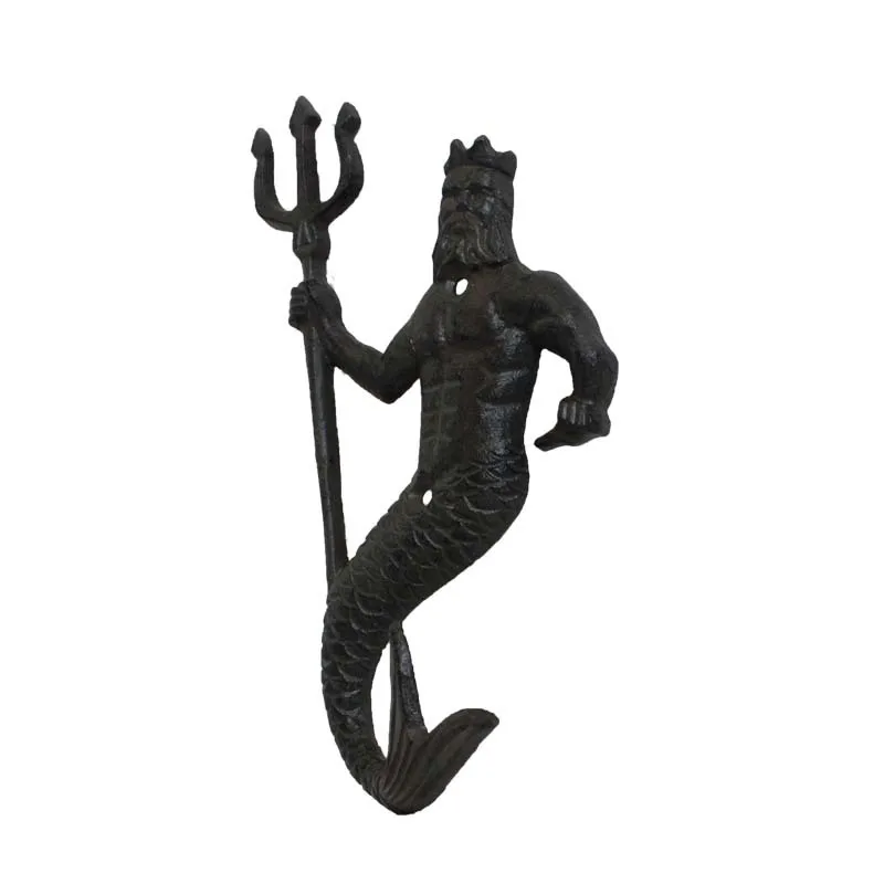 Nordic style cast iron crafts Mermaid shape Wall hook hanging Retro creative Personality Decoration for Home Living room