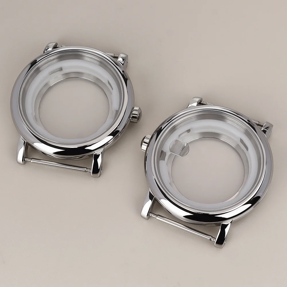 

44mm Silver aseptic Watch Case Polished Case For NH34 NH35 NH36 NH38 NH70 Automatic Movement Wristwatch retrofitting Accessories