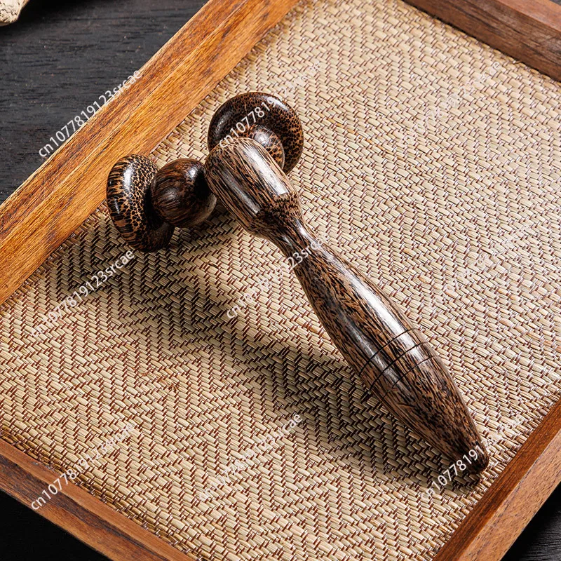 Handheld Wooden Massage Hammer - with Rolling Balls for Acupressure & Tapping, Natural Thai Teak Design
