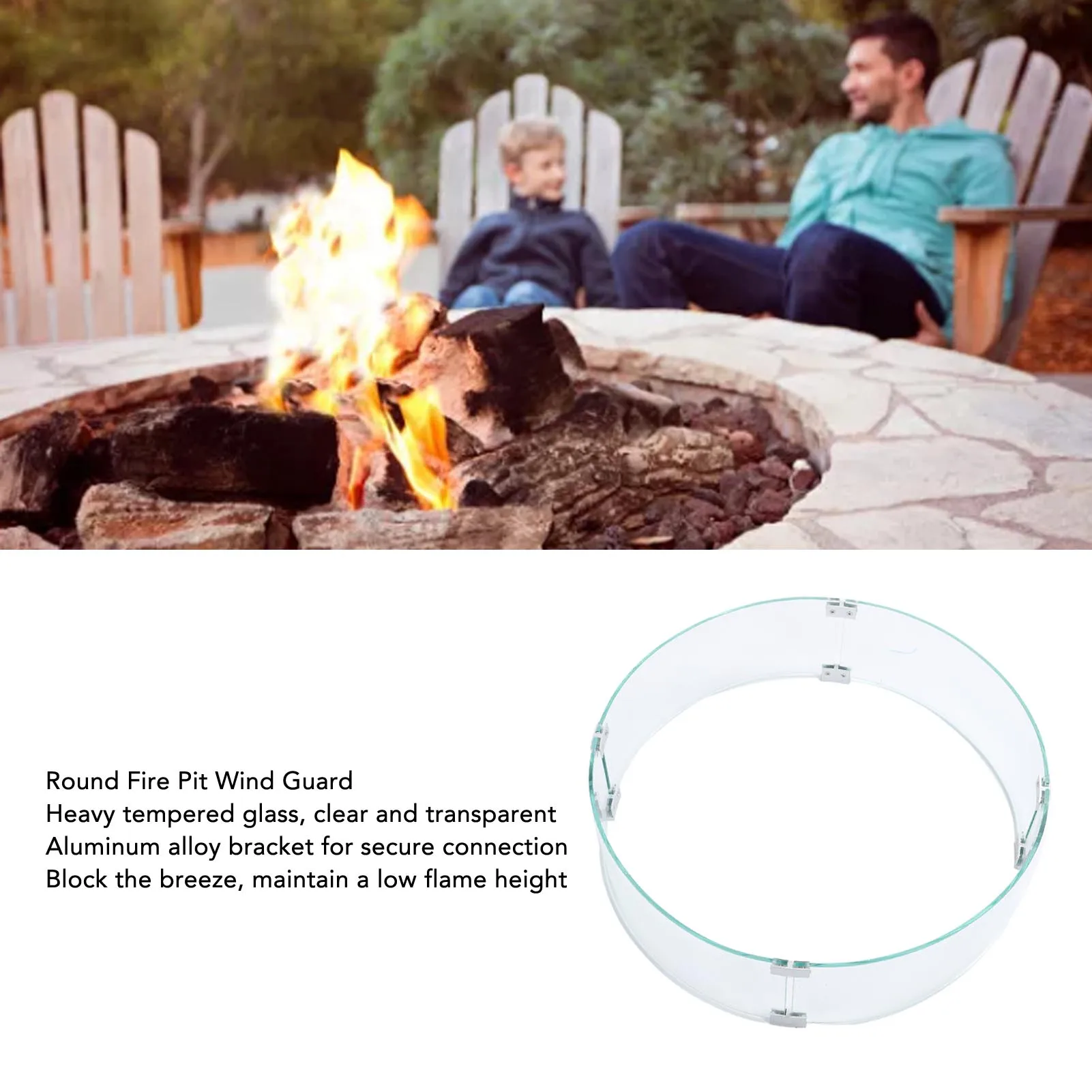

Round Fire Pit Wind Guard Tempered Glass Windscreen Clear Flame 650mm Diameter 6mm Thickness Tempered Glass Wind Guard
