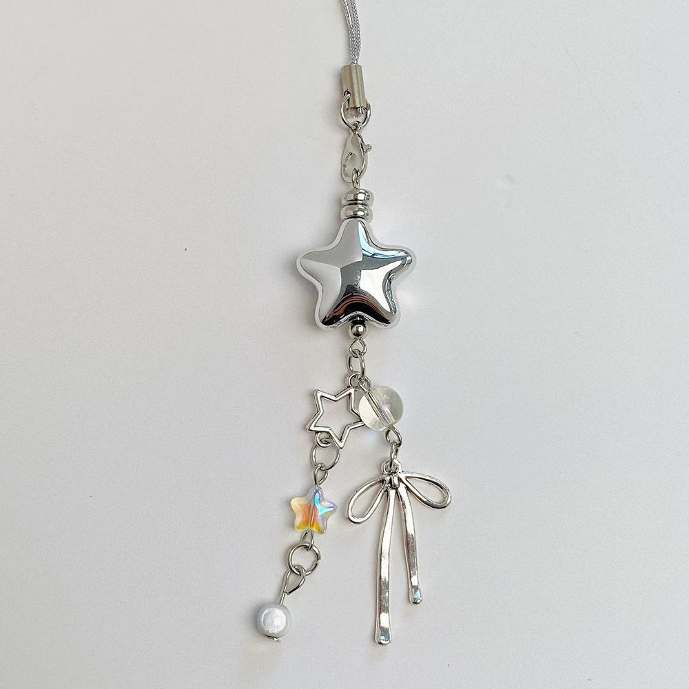 

Y2K Стиль Sweet Cool Girl Брелок-ремешок для мобильного телефона с серебряной звездой и бантом Подвеска Модный ремешок для телефона для реквизита для косплея