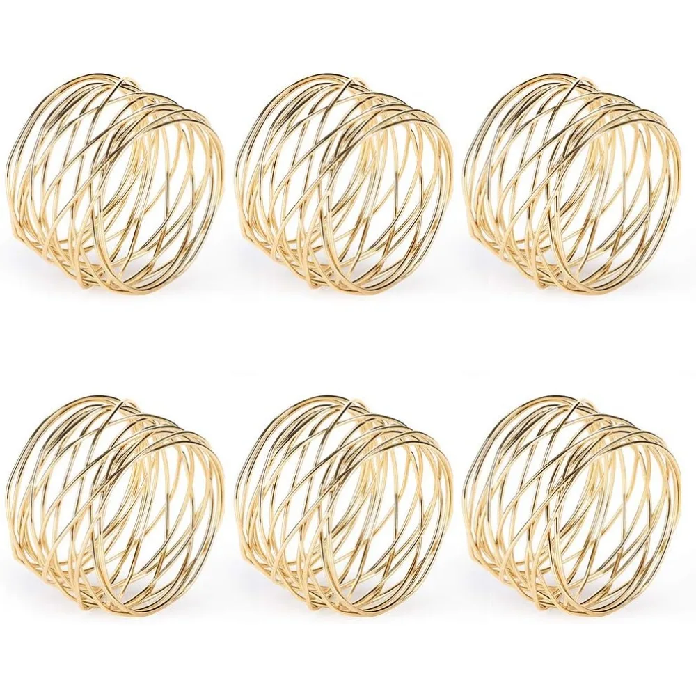 

Napkin Rings, Metal Gold Round Napkin Rings Buckles for Table Decorations, Wedding, Dinner, Party, Set of 6