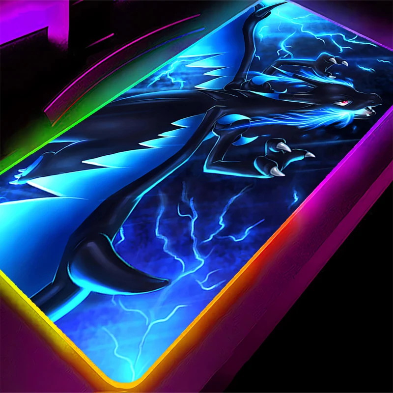 

anime Mouse Pad LED C-Charizards XXL Gamer Desk Mat RGB Modern Table Keyboard Laptop Carpet Backlight Gaming P-Pikachus Mousepad