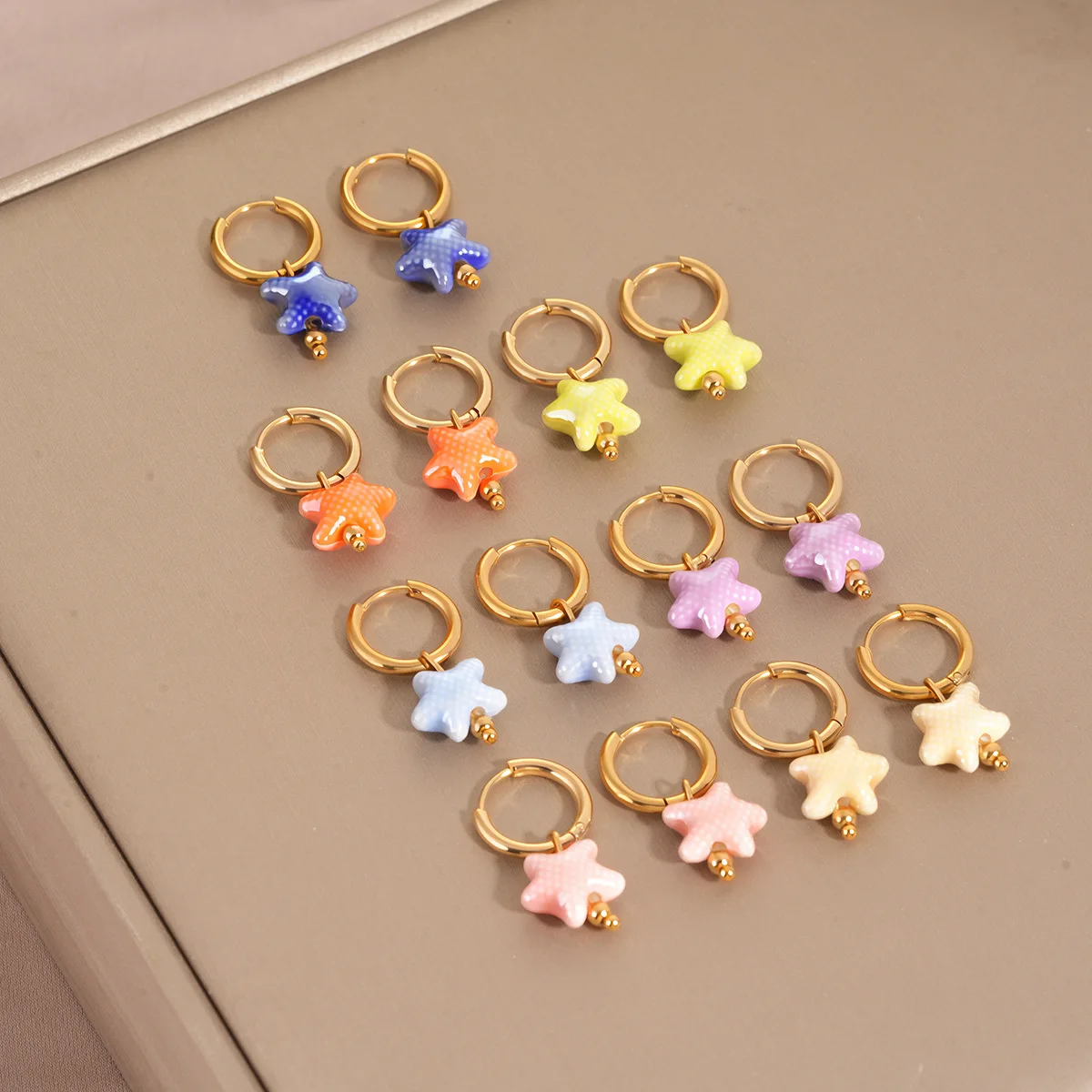 Fashionable and colorful five-pointed star stainless steel earrings, versatile and creative niche design earrings