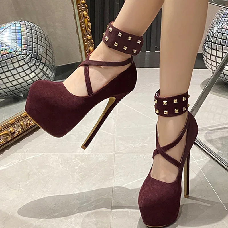 Eilyken Sexy Rivet Platform Women Pumps Street Style Round Toe Stiletto High Heels Nightclub Party Female Shoes