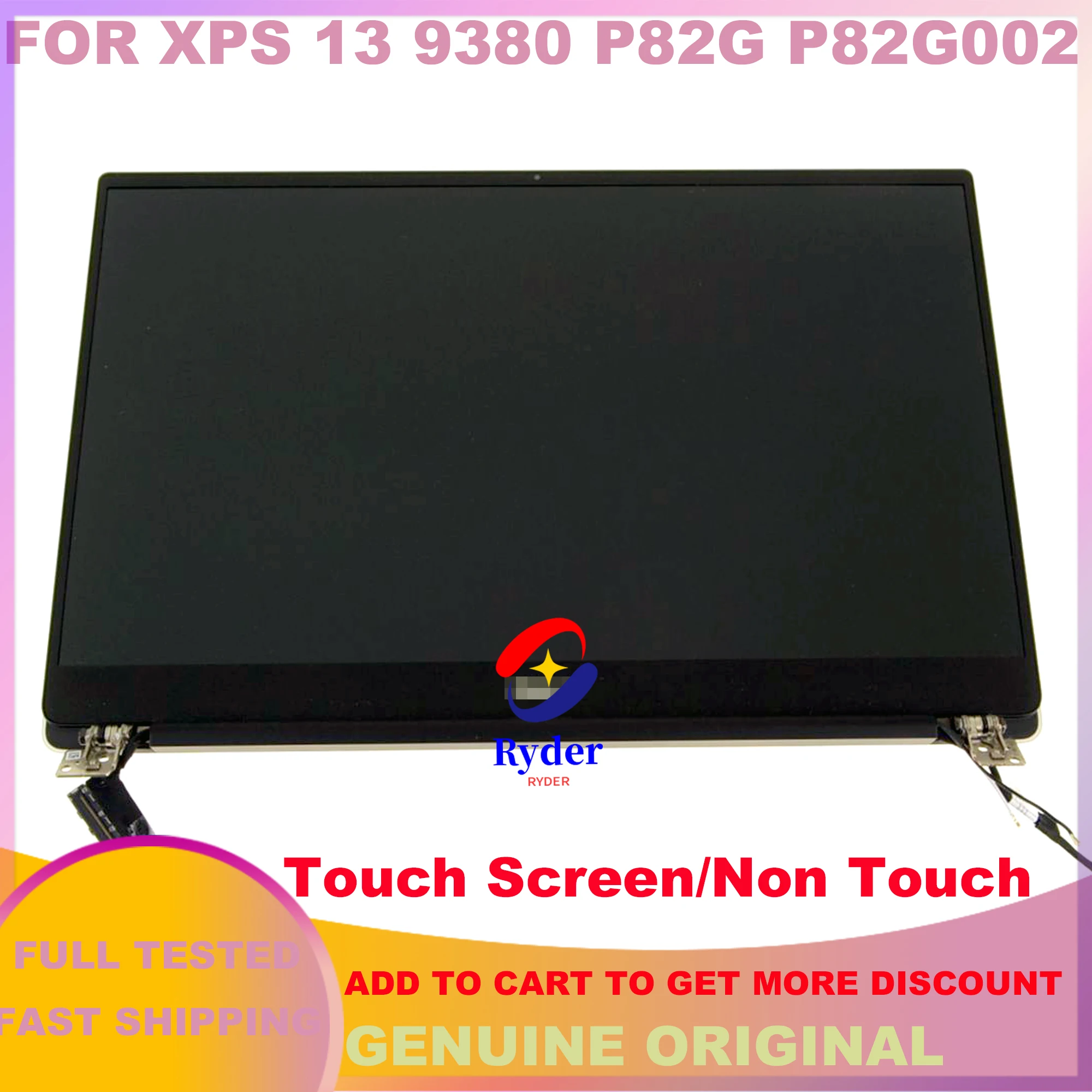 13.3 Inch UHD 4K 3840*2160 For Dell XPS 13 9380 7390 P82G P82G002 P82G003 LCD Touch Screen Complete Assembly With Hinges 0WT1R3