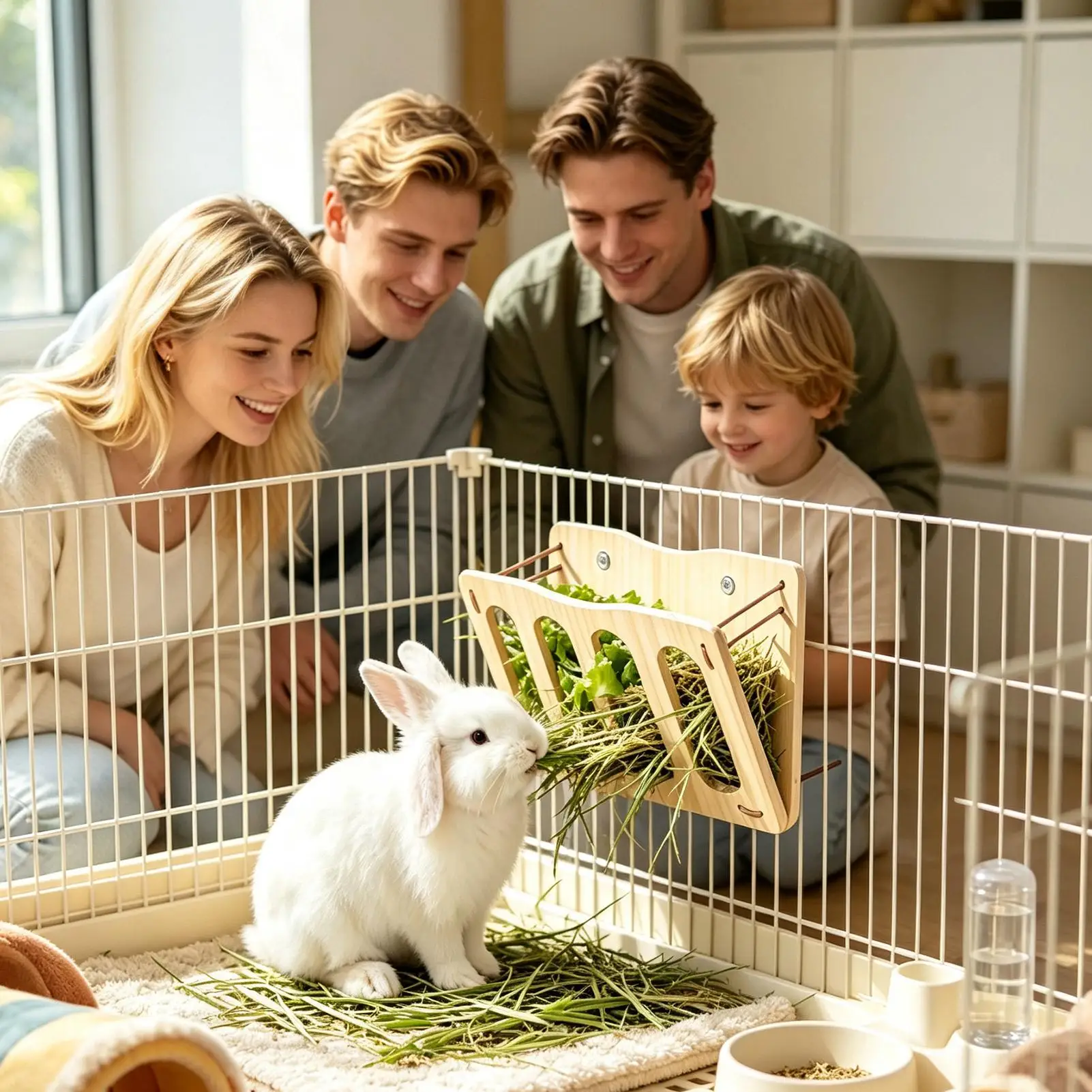 Bunny Hay Feeder Large Wooden Cage Mounted Food Dispenser Holder Chinchilla Hay Feeder For Hamster Chinchilla Ferret Small