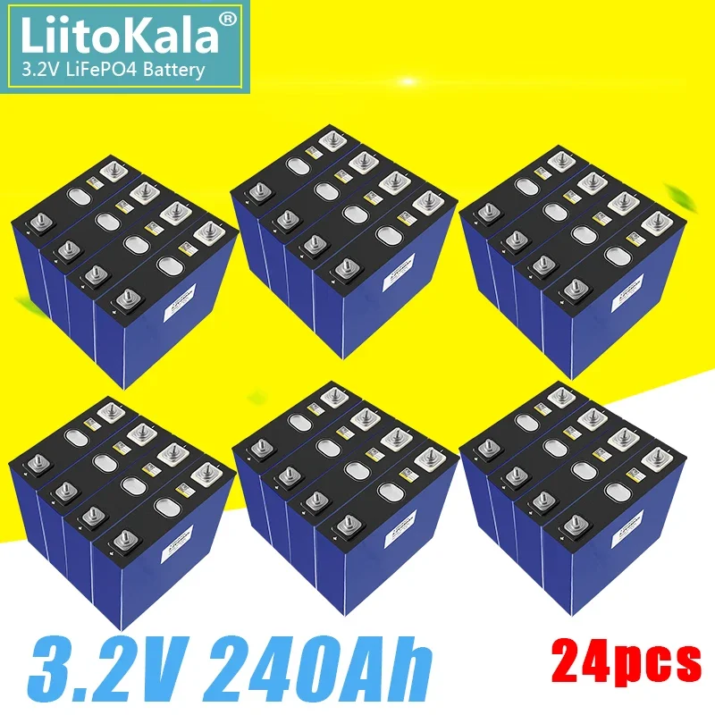 

24pcs LiitoKala 3.2V 240AH Rechargeable Lifepo4 Battery New Lithium Iron Phosphate Solar Cell for 12V 24V 48V Boat Golf Cart