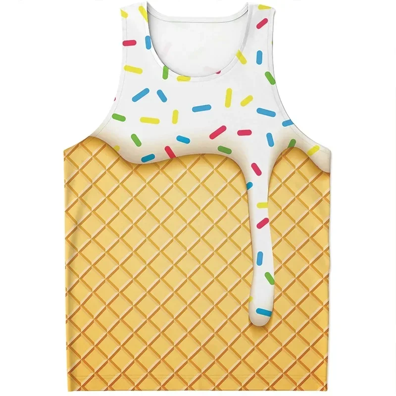

Ice Cream Pattern Gym Vest Mens Casual Oversized Sleeveless Tee Shirts Men Women Funny Tank Tops Streetwear
