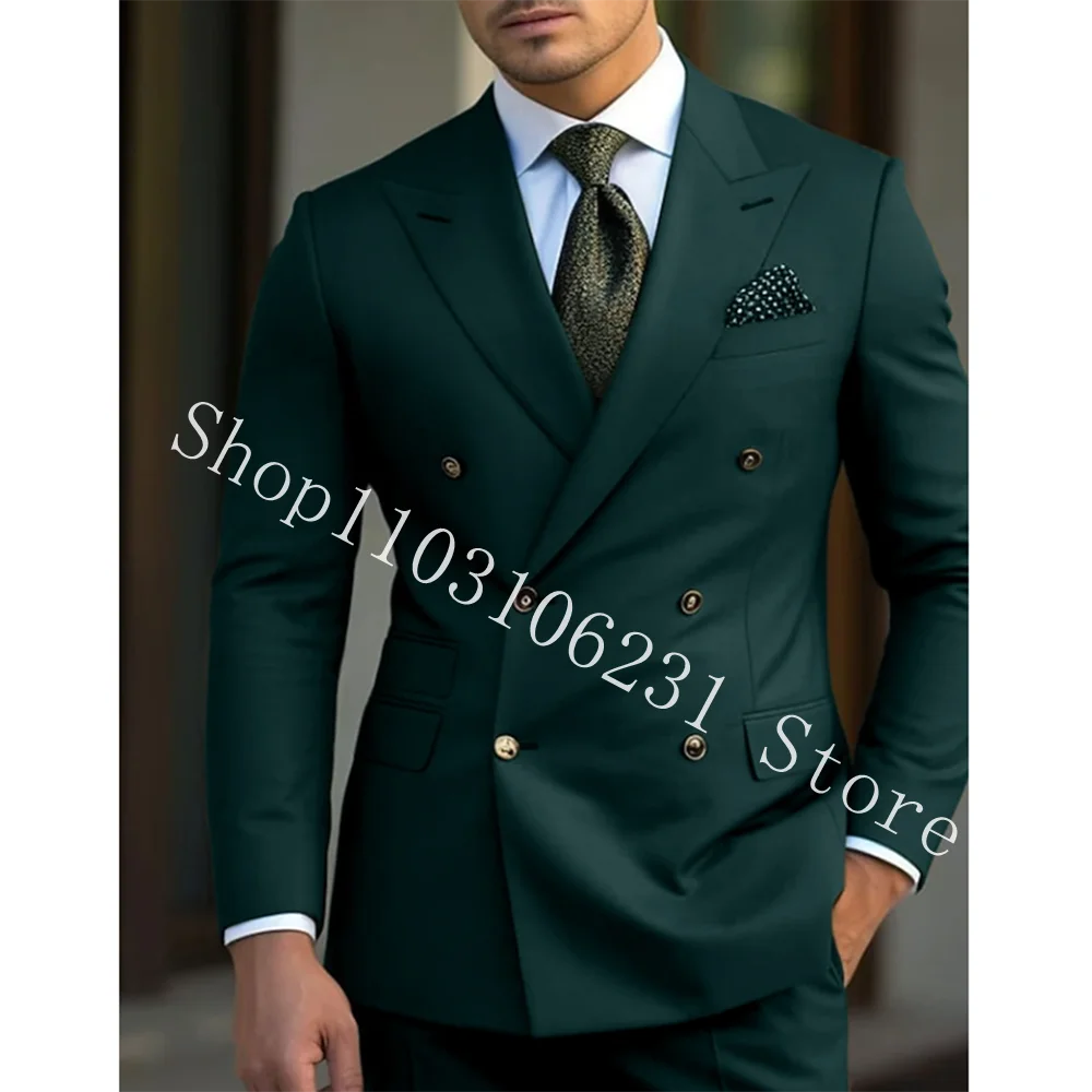 Green Mens Suits Blazer Slim Fit Double Breasted Wedding Groom Tuxedos Business 2 Pieces Suits Jacket Pants Trajes De Hombre