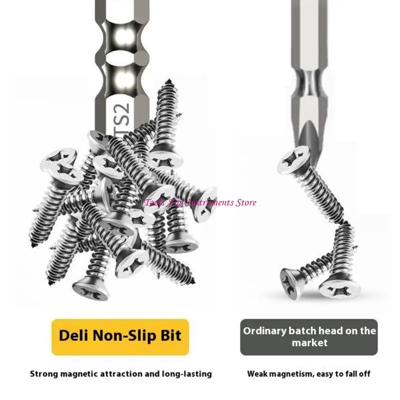 Juego bits destornillador magnético 1/4 pulgada Hexagonal Antislip Crossing Head Drunder Bit Bit Tail Hool C7AC C7AC