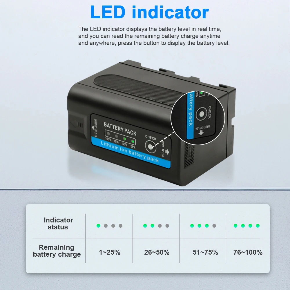 Bateria NP-F780 de 5200mAh com indicador LED para Sony NP-F780 F970 F550 F570 F730 F750 F770 MC1500C CCD-TRV58