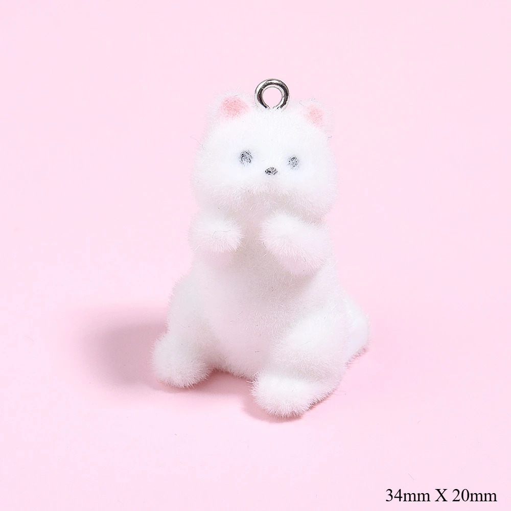 20pcs 3D Flocking Resin Cat Charms Animal Plush Doll Pendants for Necklaces Earrings Handmade Making DIY Jewelry Accessories