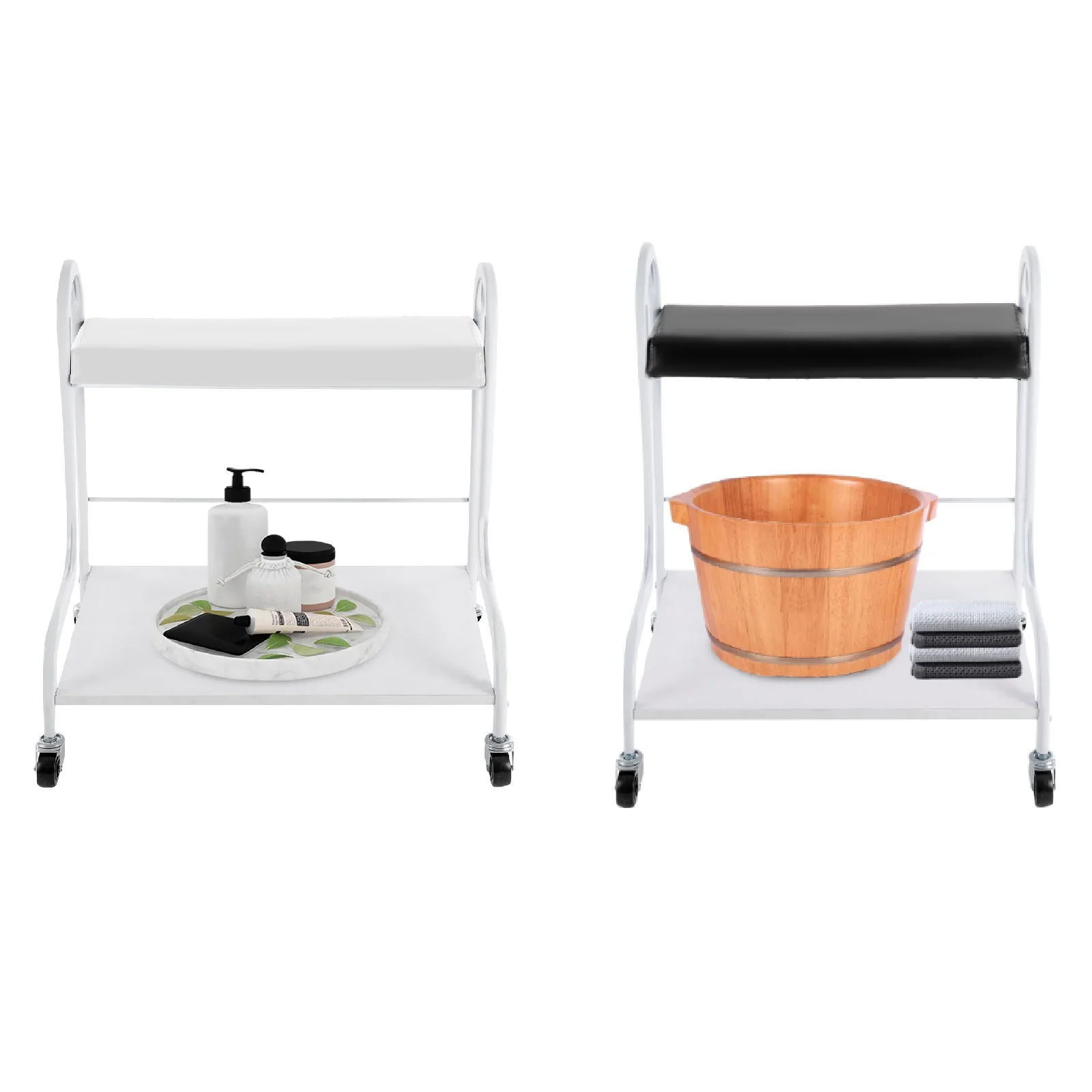 

Beauty Salon Nail or Foot Bath Spa Portable Trolley Cart, Trolley for Foot Bath, Manicure Foot Rest with Wheels Black/White