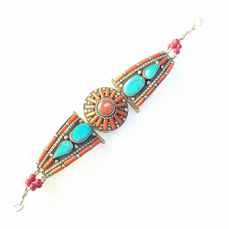 Nepal vintage Jewelry Metal Fashion Bangles Inlaid BOHO Dancing Open Cuff Locket BB-003