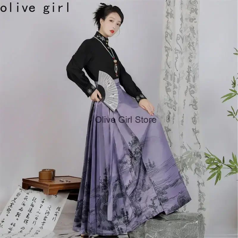 Maniche per aereo Gonne con faccia di cavallo Set di abiti tradizionali cinesi Hanfu Ricamo Matrimonio Quotidiano Stile Ming Cosplay Office Lady