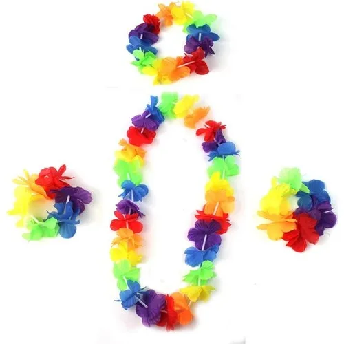 Aydınlı Party Supplies Colorful Hawaii Necklace Crown Bracelet Seti 4 Parça