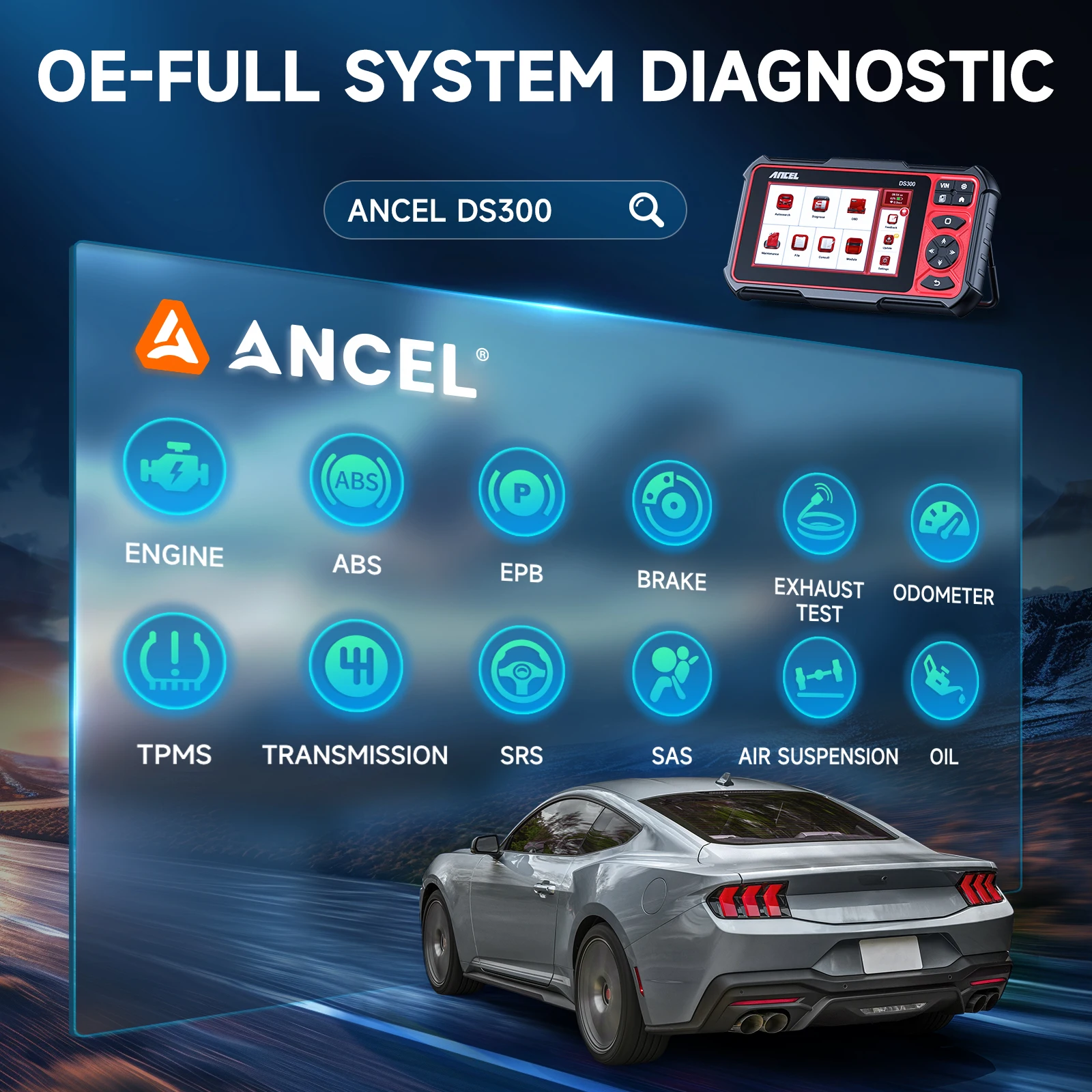 ANCEL DS300 Bluetooth OBD2 Car Diagnostic Tool IMMO Bi-directional ECU Coding A/F Adjust 28 Reset All System Automotive Scanner