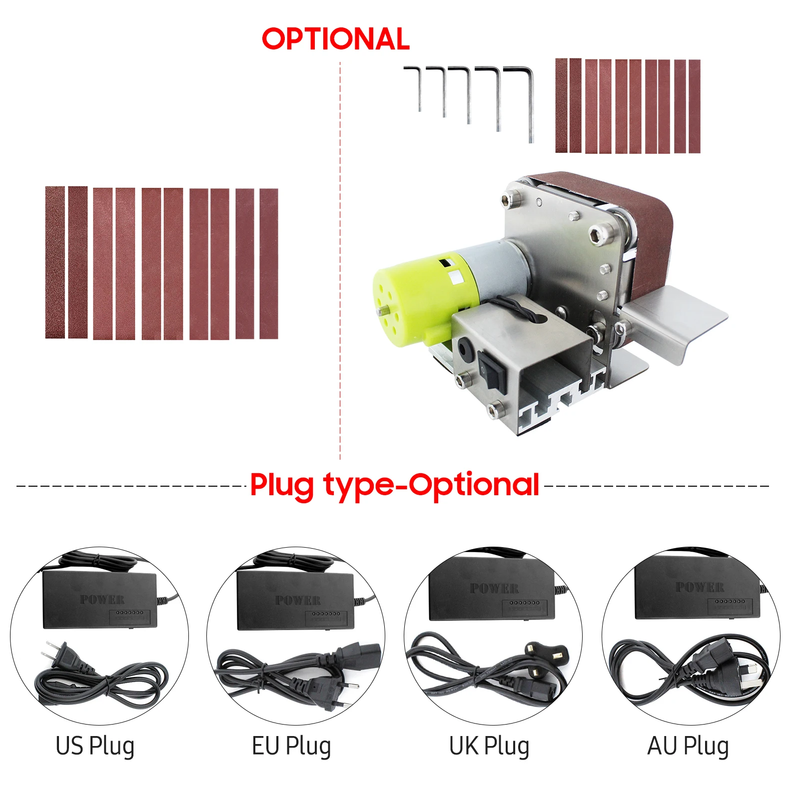 Mini Belt Sander Electric Sanding Polishing Grinding Machine 7 Variable Speed 10 Sanding Belts for Polishing Wood Acrylic Metal