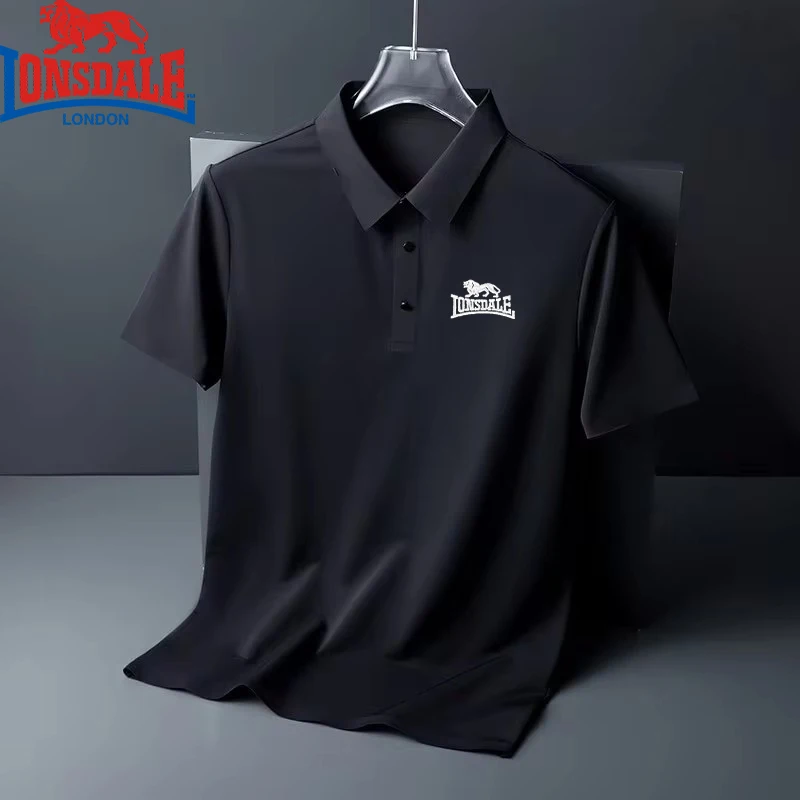 Embroidered LONSDALE Summer Ice Silk Nylon Polo Shirt High-End T-Shirt New Half Sleeve Non-Marking Casual Business Thin Menswear