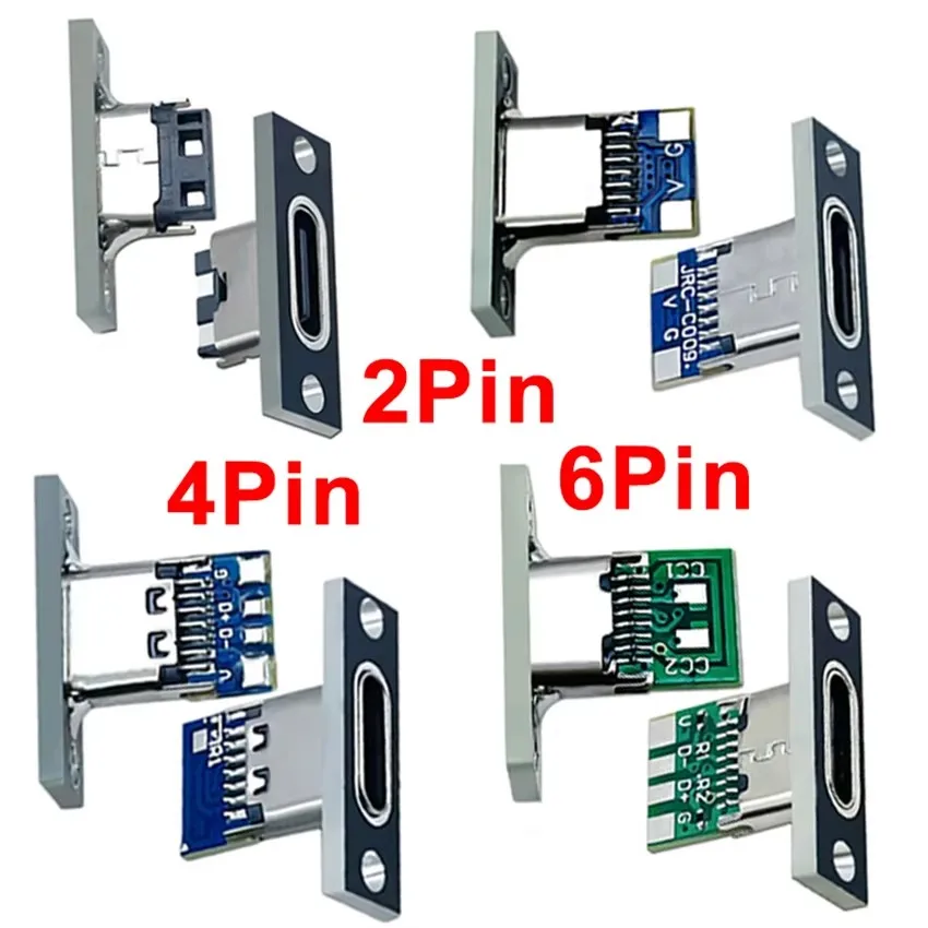 5/20Pcs USB Jack 3.1 Type-C 2Pin 4Pin Female Connector Jack Data Charging Port Small Electrical Charging Base with Fixing Plate