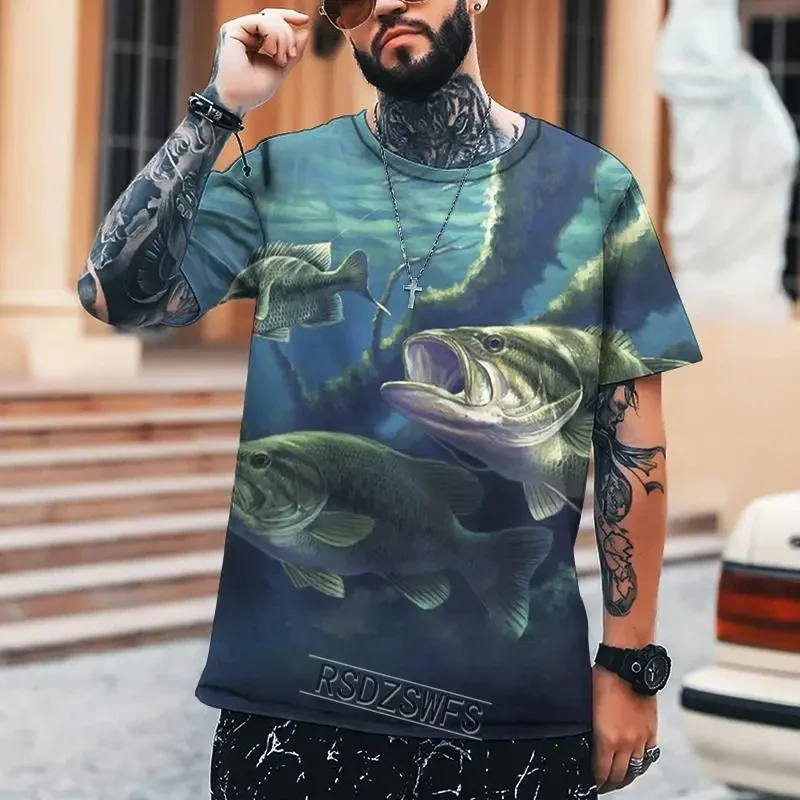 3D gedruckte Tier fisch Sommer Männer T-Shirt Outdoor-Angeln wesentliche Sport Freizeit Kurzarm Rundhals ausschnitt übergroßes Top