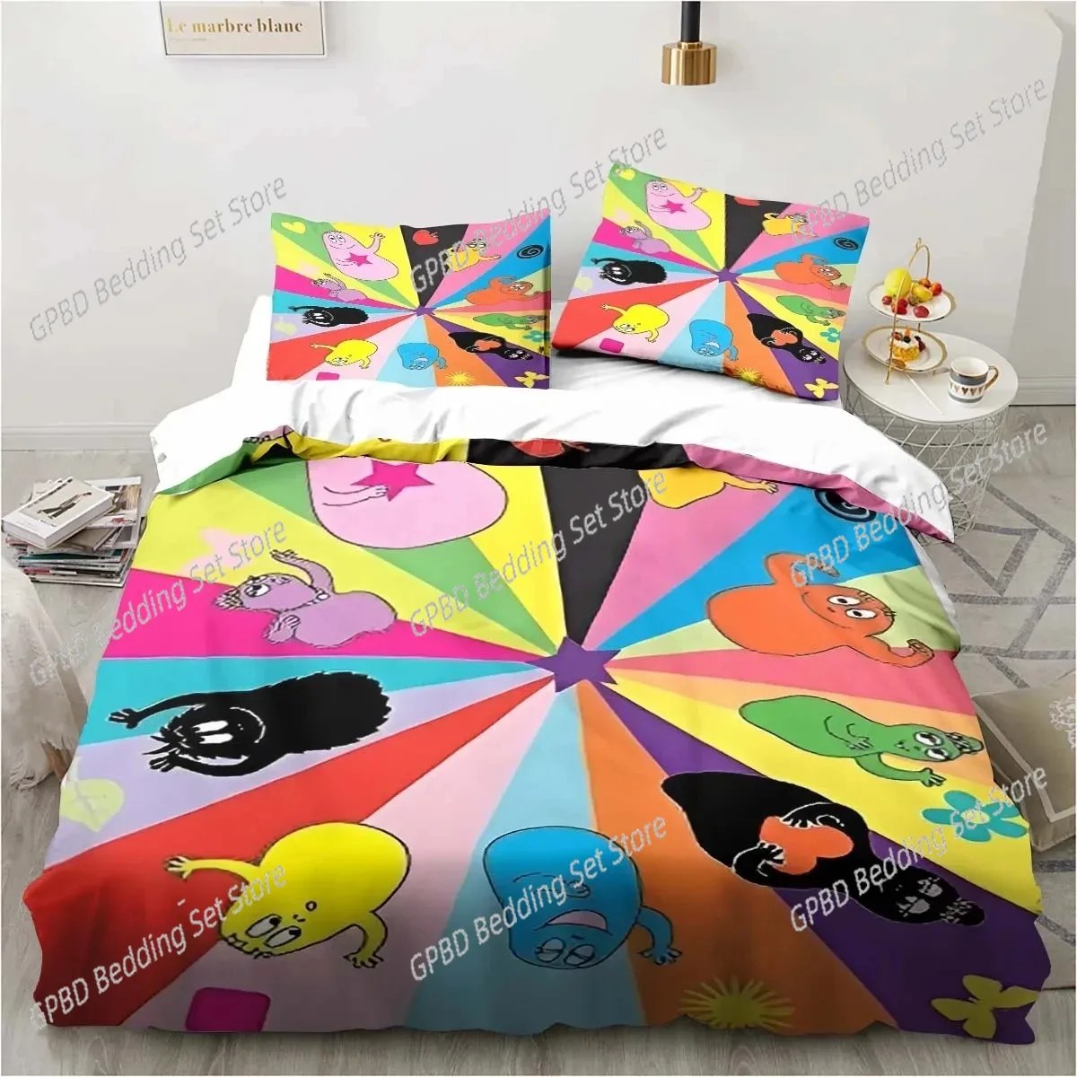 3D Print Cute Cartoon Barba-Papa Bedding Set Double Twin King Duvet Cover Comforter Pillowcase Boys Girls Adults Bedroom