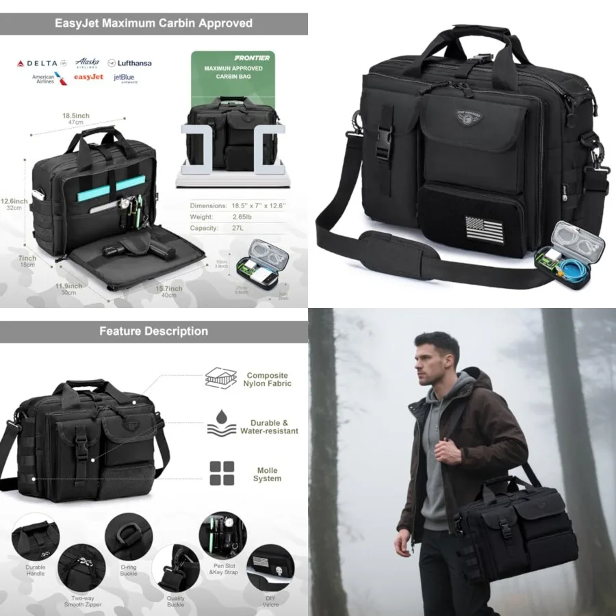 

Tactical Messenger Bag,14inch/15.6inch/17.3inch Briefcase for Man Military Laptop Bag, Flight Work Bags for Pilots