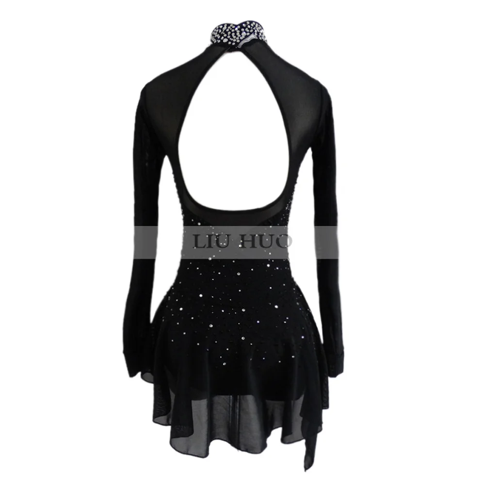 LIUHUO femmes filles Costume Performance gymnastique rythmique Ballet compétition justaucorps patinage artistique sur glace robe danse noir adolescents