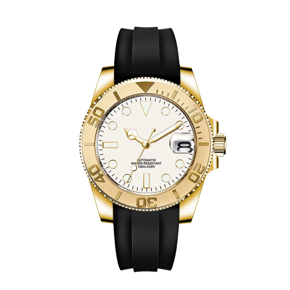 Custom logo 40mLuxury NH35/ Miyota Automatic Mechanical Wristwatch MenYacht Watch Clock Ceramic Bezel Two Tone Gold Rubber Band view 6