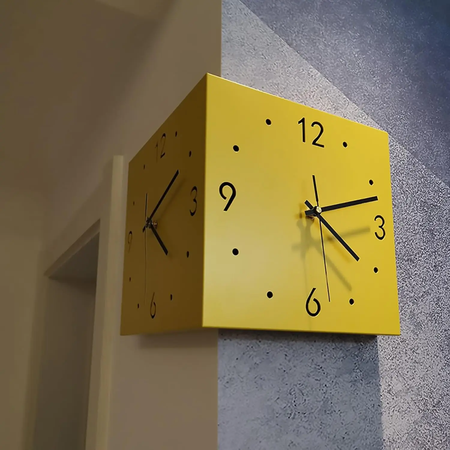 Double Sided Corner Wall Clock, Modern Decorative Art Sensor Luminous for Living Room Decor, Silent Square Digital