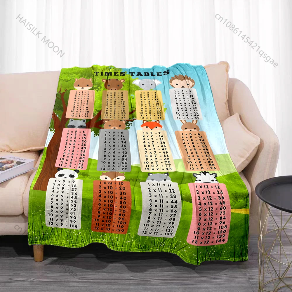 Multiple sizes Times tables animal illustrations print blanket adult children warm for home travel soft and comfortable blanket