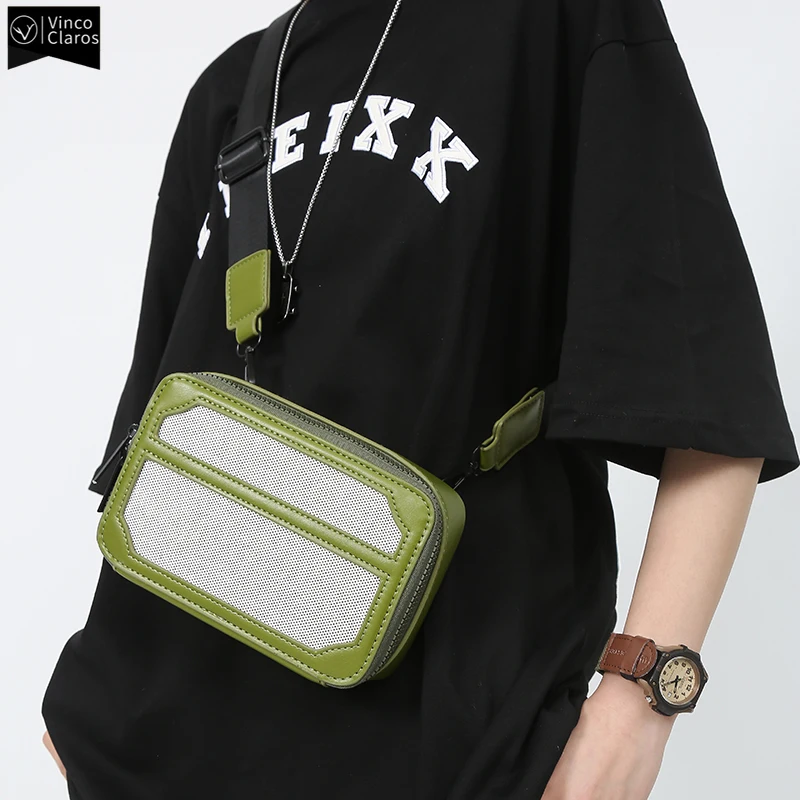 VC Trend Avocado Green Shoulder Bag Unisex Simple Fashion Splicing Couple Box Camera Bag Small Crossbody Bags for Men Sling Bag