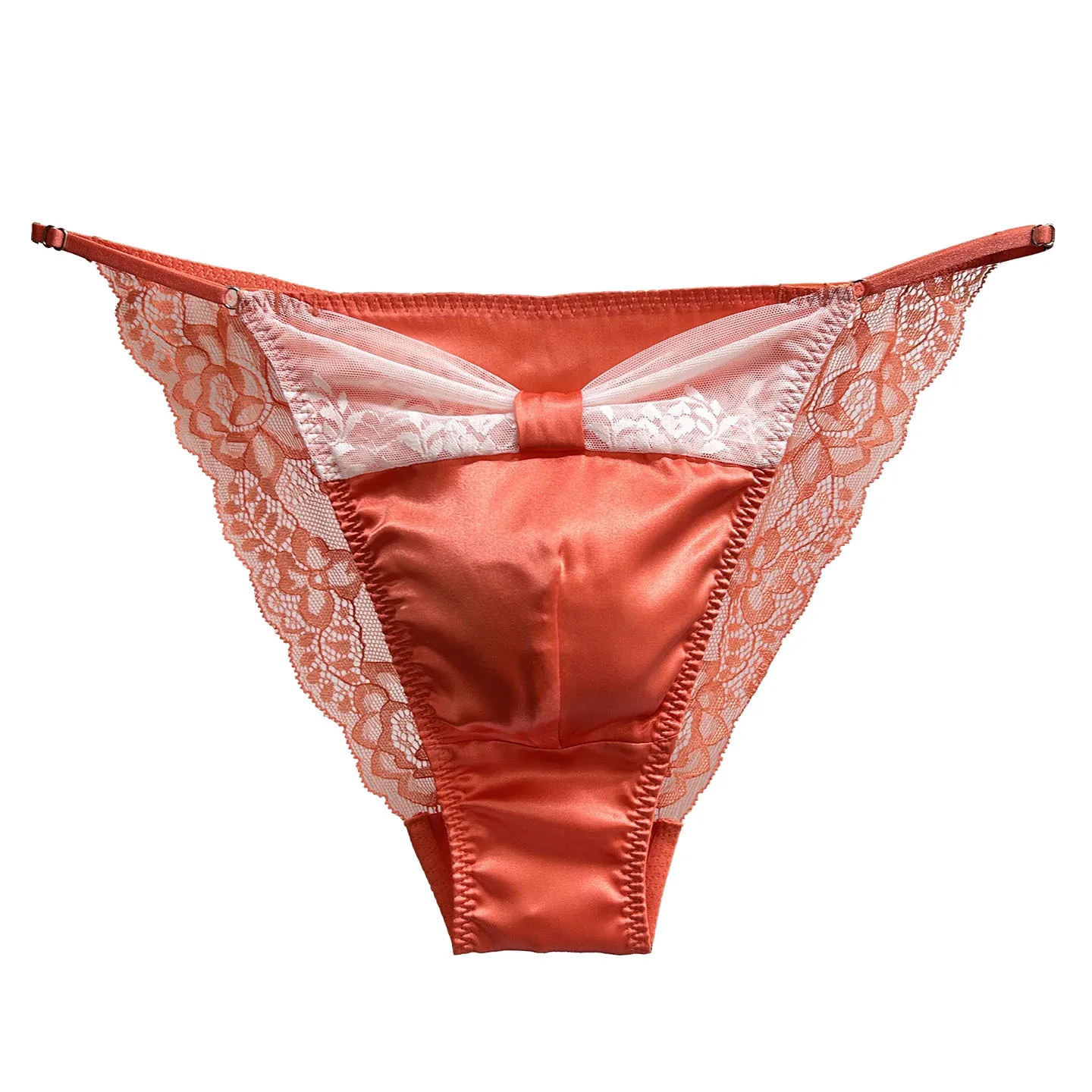 Man's 100% Silk Brief Bowtie Lace Pink BF Gifts Live Show Dance Costumes Private Party Club FKK LGBQT