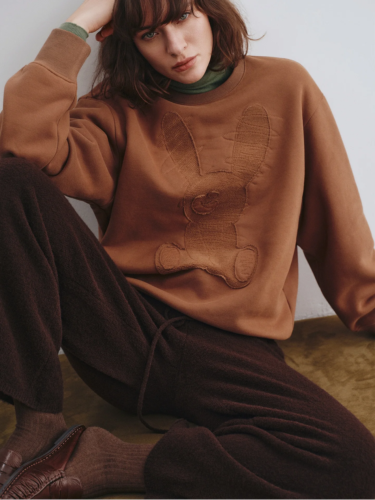 

Series Le Brown Angel Rabbit Fce Lined Oversized oulder Sweatirt Comfortable Cotton Women's Upperwear