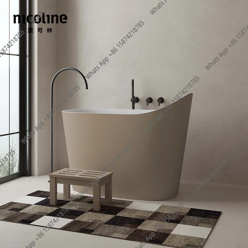 Milk coffee color artificial stone small bathtub household small apartment mini integrated bathtub