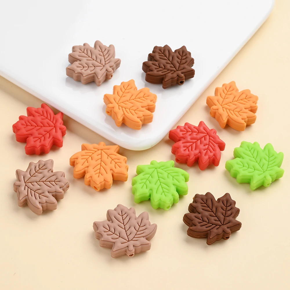 5Pcs Silicone Leaf Beads, Food-Grade Safe Festival Chew Beads, for DIY Pacifier Chain Clips Teether Necklace Accessories
