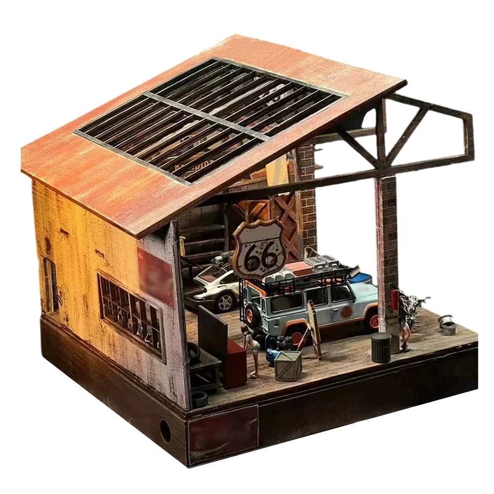 1:64 Amerikaanse Garage & Car Warehouse DIY-modelkit - Eenvoudige montage Vintage scènebouwmateriaal