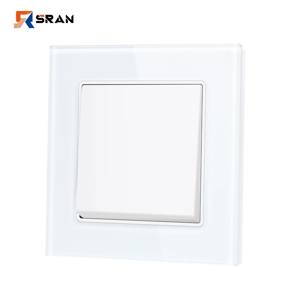 SRAN EU light switch 1gang 1/2/3way 16A 250V Crystal tempered glass panel white 82mm * 82mm wall switch eu F610-11W