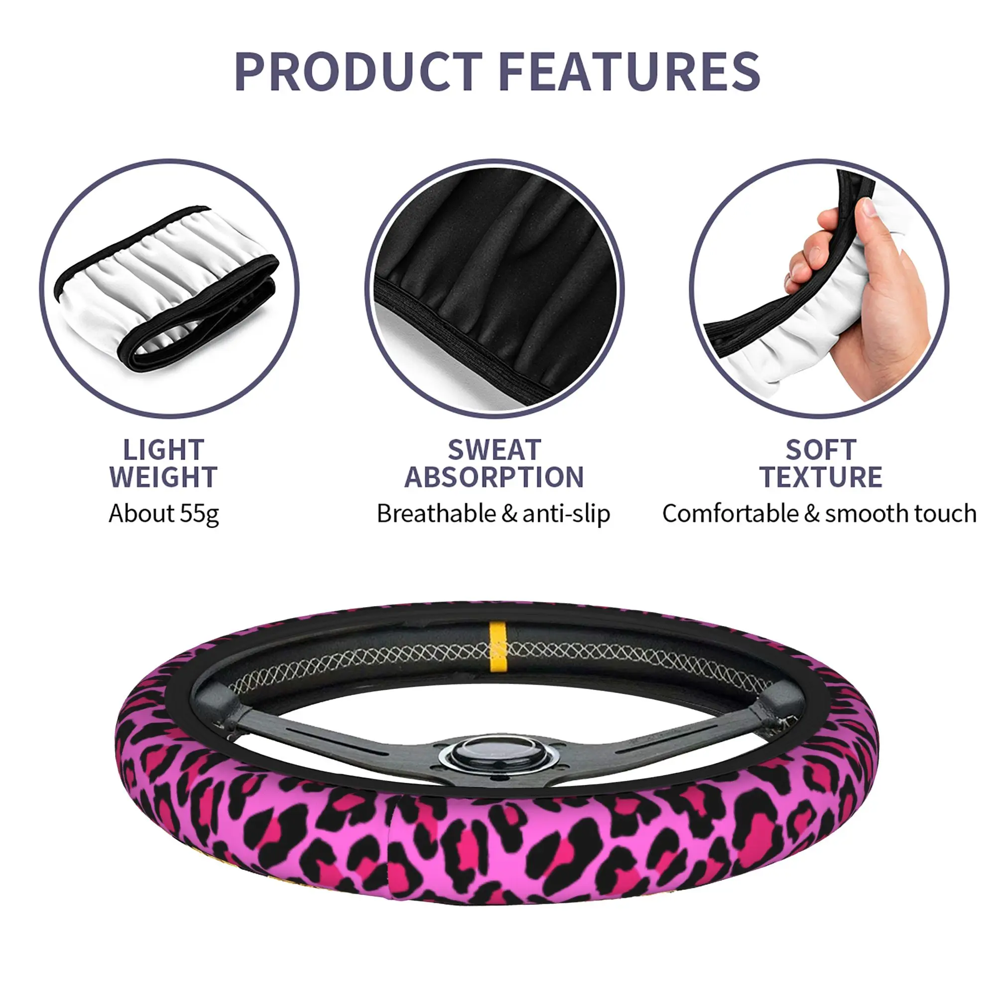 Pink Leopard Print Car Steering Wheel Cover  Camouflage Auto Steering Wheel Protector Fashion Auto Decoration Car Accessories - view 4