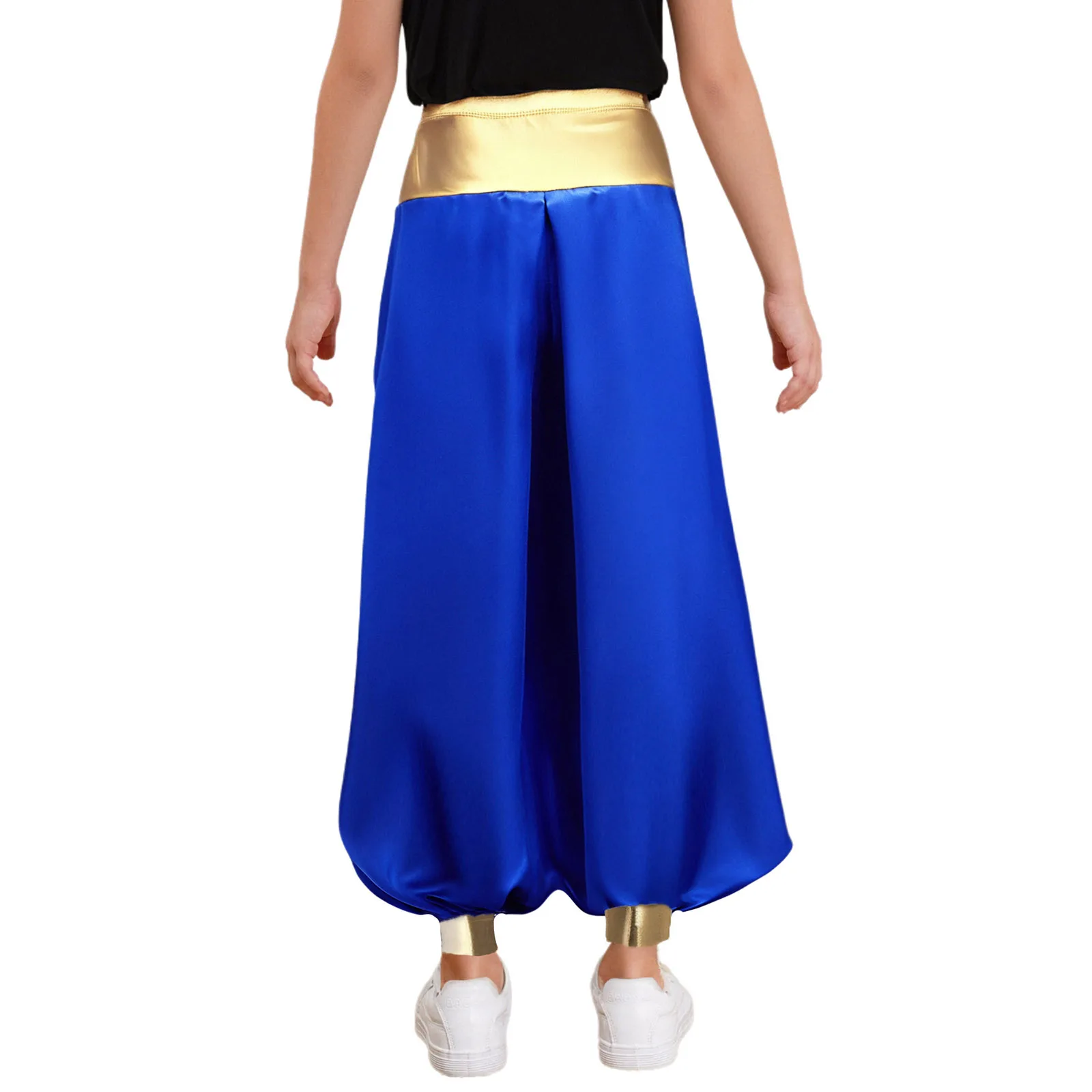 Boys Magical Hippie Harem Pants Metallic Shiny Baggy Lantern Long Pants Arabian Prince Cosplay Costume for Halloween Dress Up