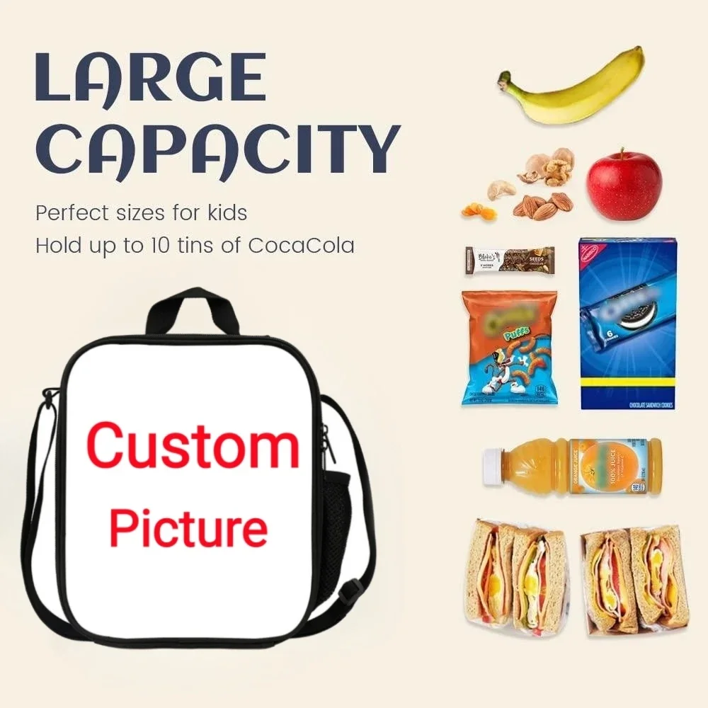 Customize Your Name Image Lunch Box Boys Girls School Insulated Food Bags Women Men Portable Personalized Lunch Bag Best Gifts