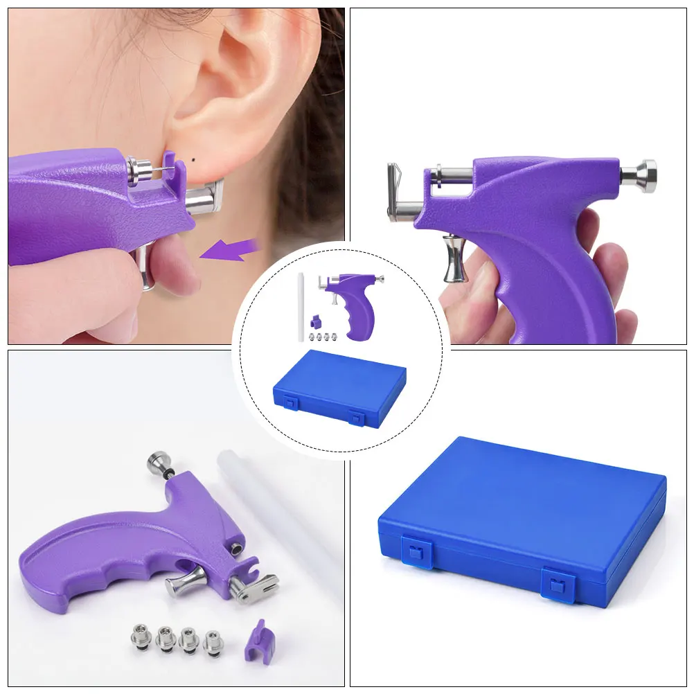 

1Set Piercing Tool Painless Ear Hole Piercer For Women Safe Stainless Steel Earring Piercing Device Self Ear Puncture Kit Purple