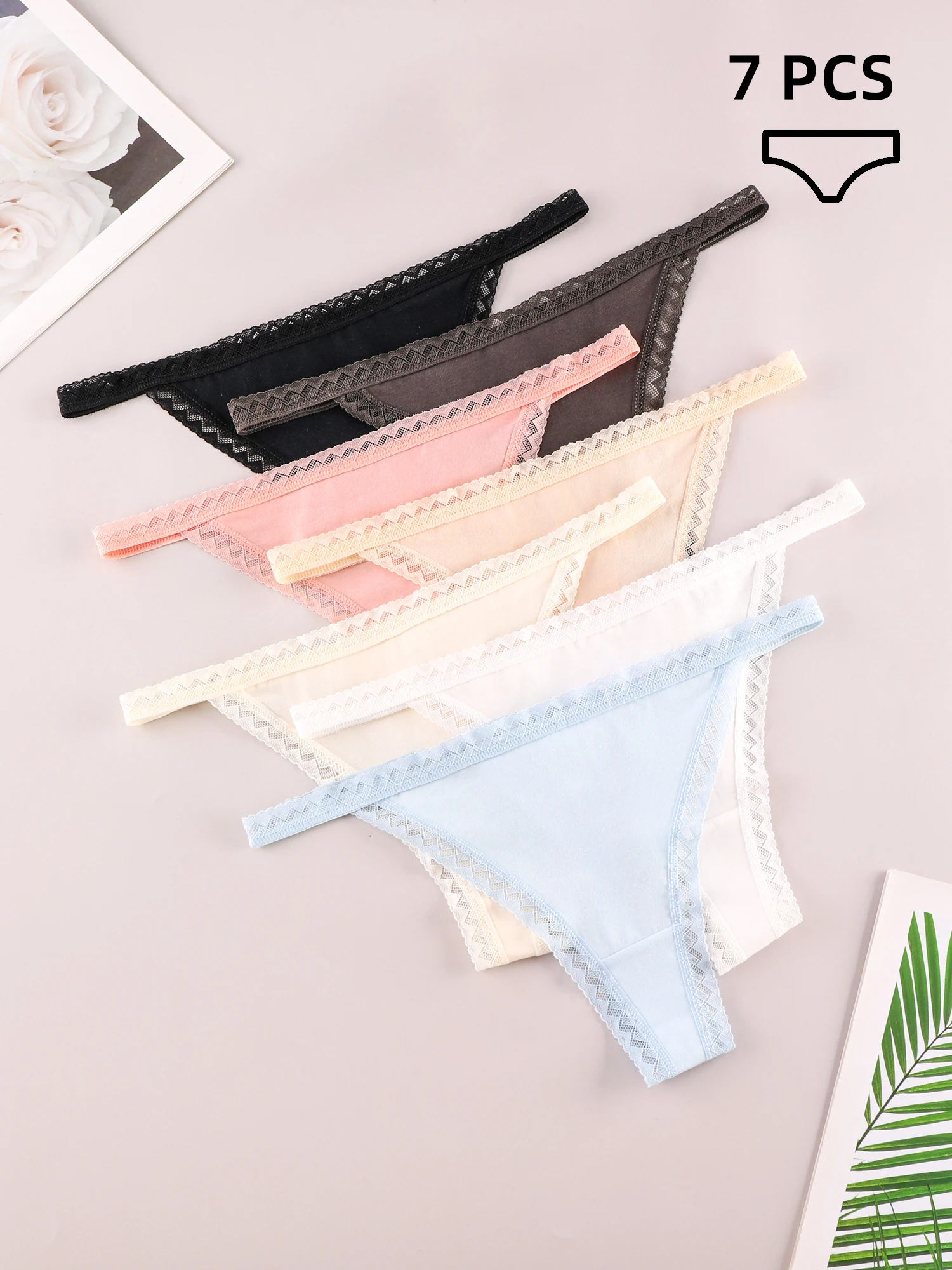 

ALDOLA 7PCS/set Women's Sexy Thongs Lace G-string Breathable Panties Lace Underwear Cotton Lingerie Female Sports Panties