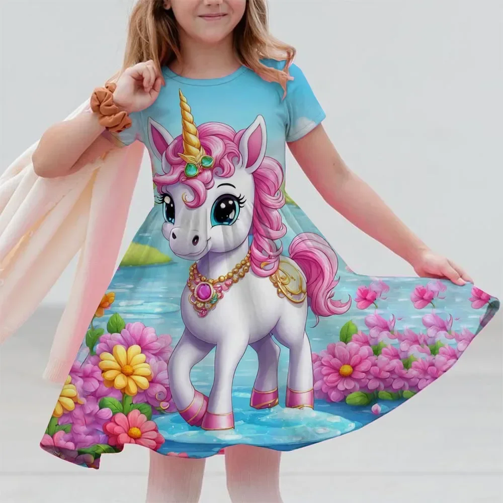 

Girl Dress Cotton Summer Kids Clothes Girls Children Unicorn print Dresses Sleeveless Princess Party Outfit Children's Clothing