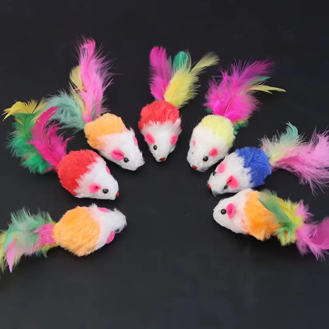 Neues Haustier-Katzenspielzeug, interaktiv, niedlich, weiches Fleece, falsche Maus, bunte Feder, lustiges Spieltrainingsspielzeug für Katzen, Kätzchenbedarf – Detail 8